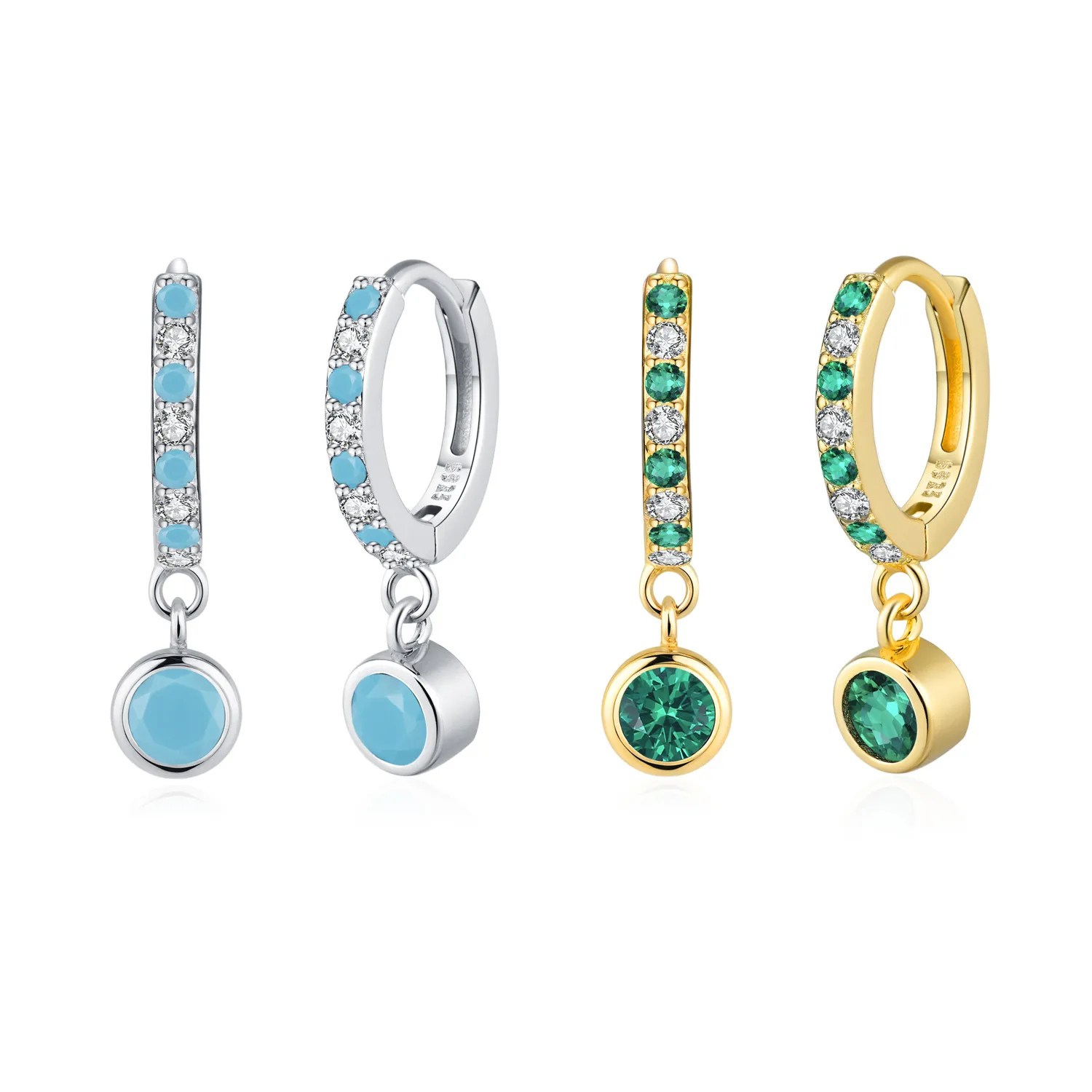 925 Sterling Silver French-Style Colorful Zircon Hoop Earring 60300215 925 Sterling Silver French-Style Colorful Zircon Hoop Earring 60300215