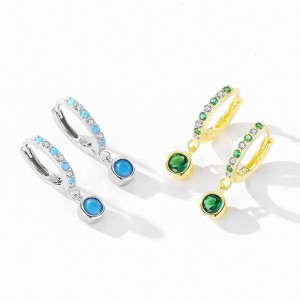 925 Sterling Silver French-Style Colorful Zircon Hoop Earring 60300215 925 Sterling Silver French-Style Colorful Zircon Hoop Earring 60300215