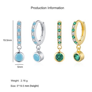925 Sterling Silver French-Style Colorful Zircon Hoop Earring 60300215 925 Sterling Silver French-Style Colorful Zircon Hoop Earring 60300215