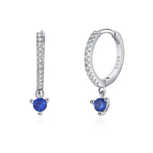925 Sterling Silver Sapphire Blue Zircon Drop Hoop Earring 60300216 925 Sterling Silver Sapphire Blue Zircon Drop Hoop Earring 60300216