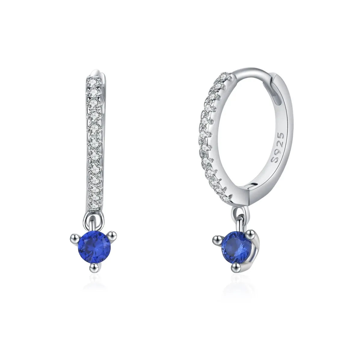 925 Sterling Silver Sapphire Blue Zircon Drop Hoop Earring 60300216 925 Sterling Silver Sapphire Blue Zircon Drop Hoop Earring 60300216