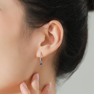 925 Sterling Silver Sapphire Blue Zircon Drop Hoop Earring 60300216 925 Sterling Silver Sapphire Blue Zircon Drop Hoop Earring 60300216