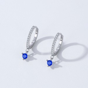 925 Sterling Silver Sapphire Blue Zircon Drop Hoop Earring 60300216 925 Sterling Silver Sapphire Blue Zircon Drop Hoop Earring 60300216