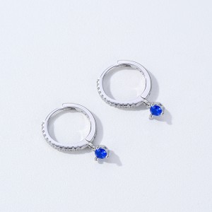925 Sterling Silver Sapphire Blue Zircon Drop Hoop Earring 60300216 925 Sterling Silver Sapphire Blue Zircon Drop Hoop Earring 60300216