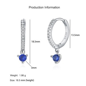 925 Sterling Silver Sapphire Blue Zircon Drop Hoop Earring 60300216 925 Sterling Silver Sapphire Blue Zircon Drop Hoop Earring 60300216