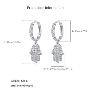 925 Sterling Silver Pave CZ Hamsa Hand Huggie Earrings 60300217