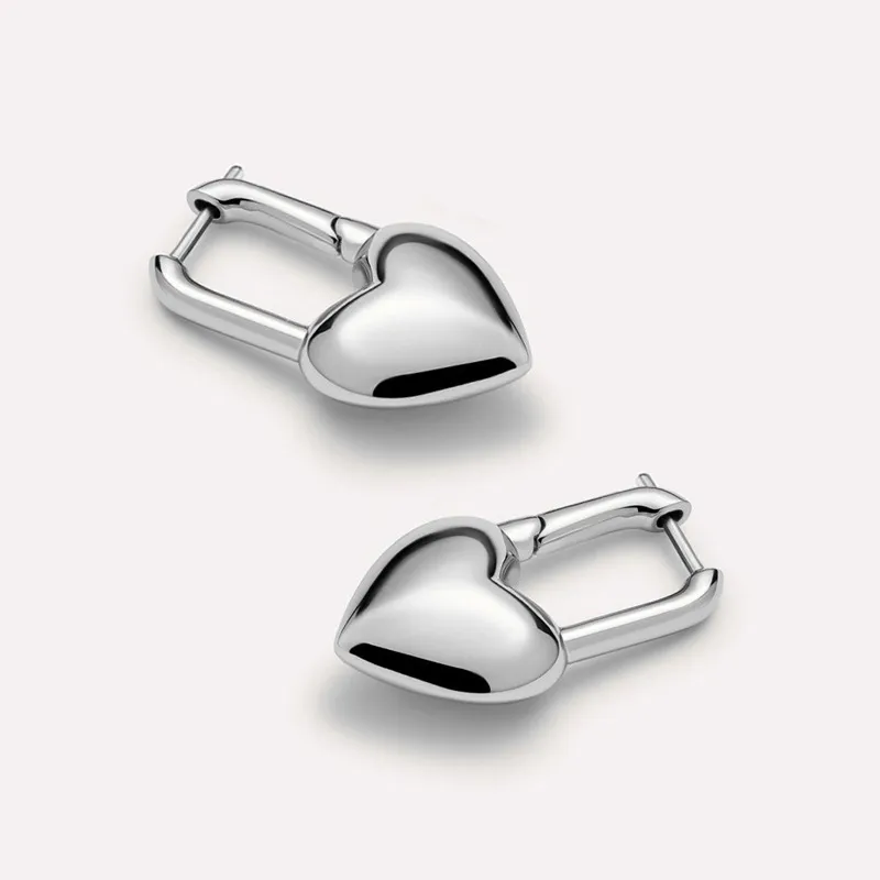 925 Sterling Silver High-Polish Heart Padlock Huggie Hoop Earring 60300218