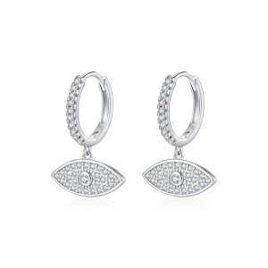 925 Sterling Silver Pave CZ Evil Eye Hoop Earrings 60300219