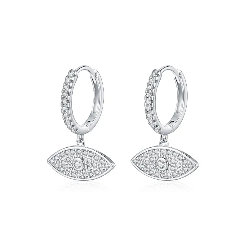 925 Sterling Silver Pave CZ Evil Eye Hoop Earrings 60300219