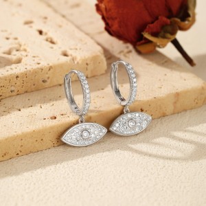 925 Sterling Silver Pave CZ Evil Eye Hoop Earrings 60300219