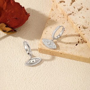 925 Sterling Silver Pave CZ Evil Eye Hoop Earrings 60300219