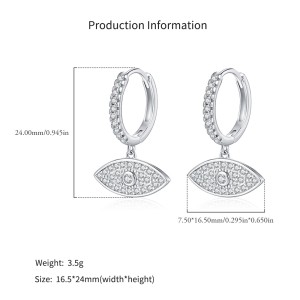 925 Sterling Silver Pave CZ Evil Eye Hoop Earrings 60300219