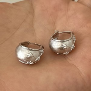 S925 Brushed Zirconia Star French Lock Earring 60400021