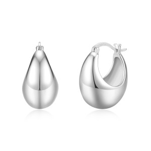 925 Sterling Silver Waterdrop French Lock Hoop Earring 60400022