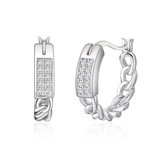 925 Sterling Silver Braided French Lock Hoop Earring 60400024