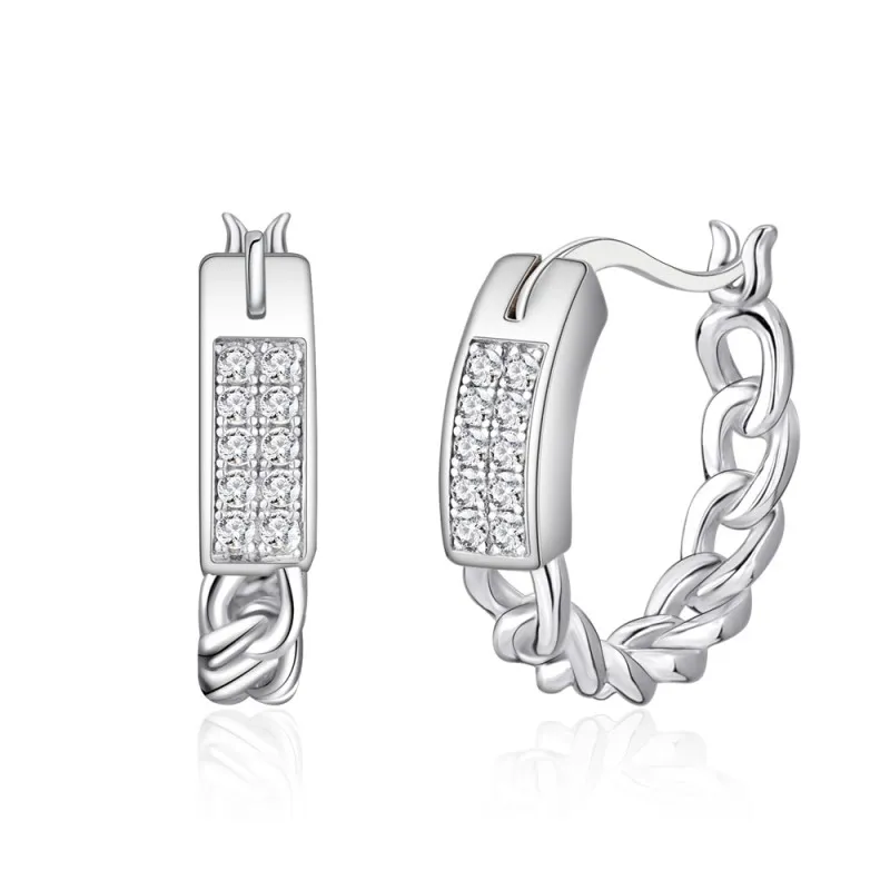 925 Sterling Silver Braided French Lock Hoop Earring 60400024