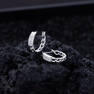 925 Sterling Silver Braided French Lock Hoop Earring 60400024