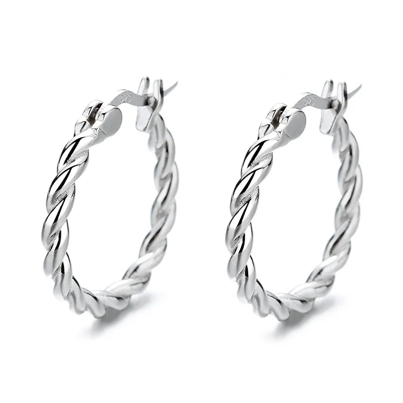 925 Sterling Silver Vintage Twisted Cable Hoop Earrings 60400025