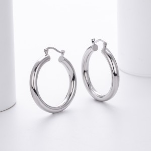 925 Sterling Silver Hiphop Punk Thick Tube Hoop Earrings 60400026