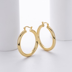 925 Sterling Silver Hiphop Punk Thick Tube Hoop Earrings 60400026