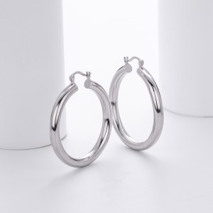 925 Sterling Silver Hiphop Punk Thick Tube Hoop Earrings 60400026