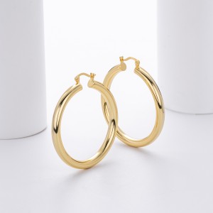 925 Sterling Silver Hiphop Punk Thick Tube Hoop Earrings 60400026