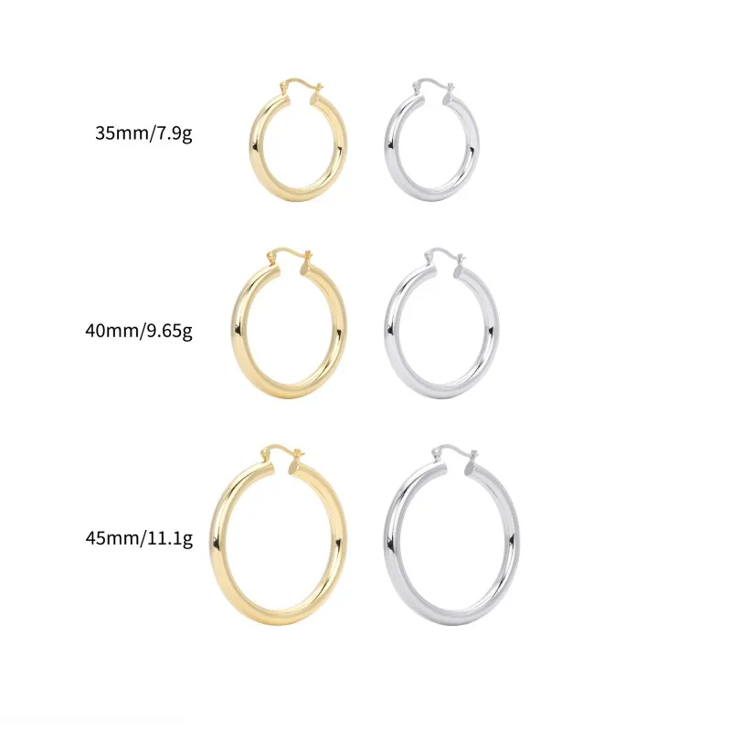 925 Sterling Silver Hiphop Punk Thick Tube Hoop Earrings 60400026