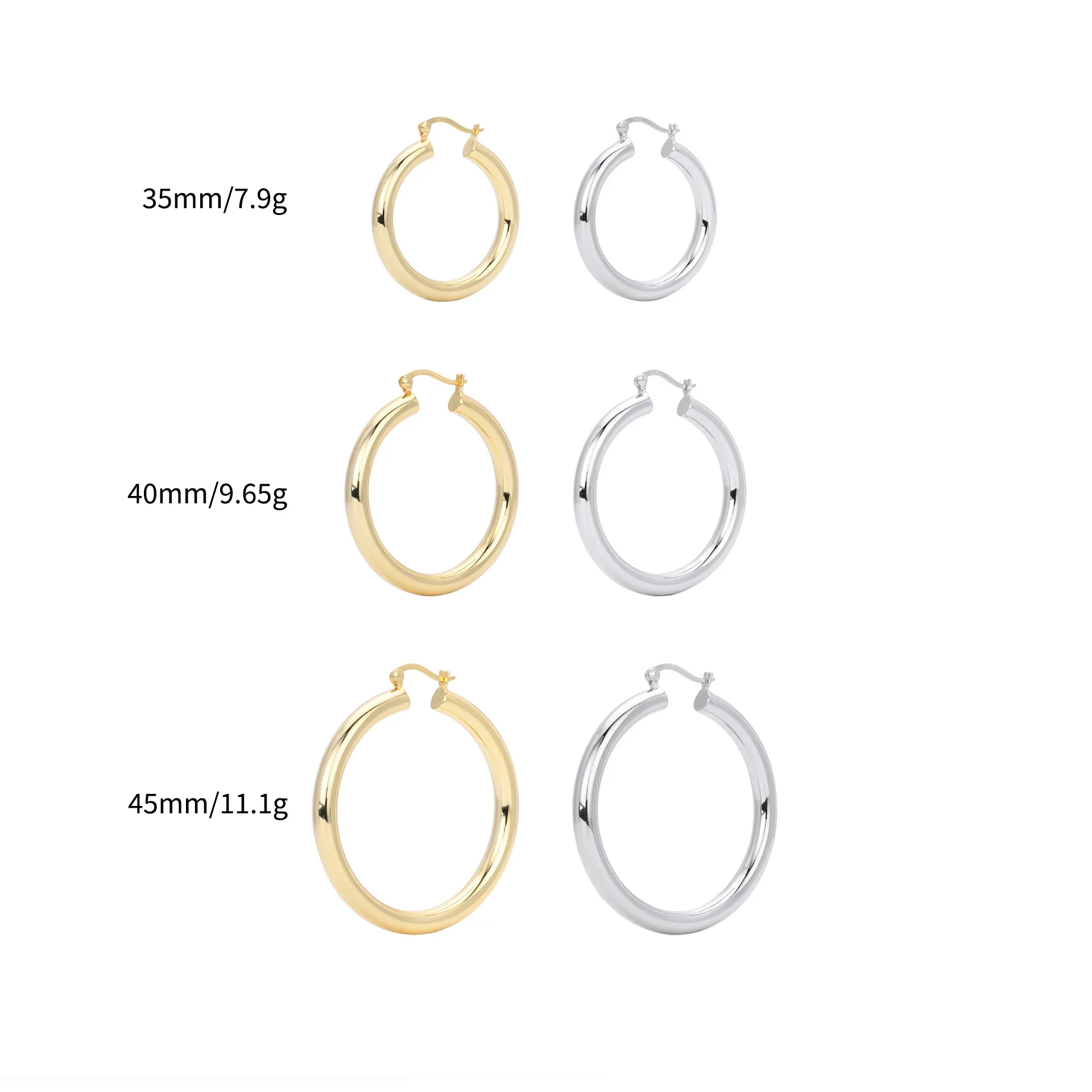 925 Sterling Silver Hiphop Punk Thick Tube Hoop Earrings 60400026