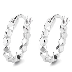 925 Sterling Silver Broken Silver Faceted Hoop Earrings 60400027 925 Sterling Silver Broken Silver Faceted Hoop Earrings 60400027
