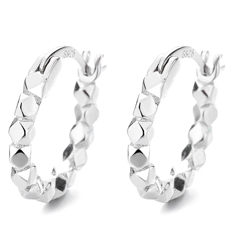 925 Sterling Silver Broken Silver Faceted Hoop Earrings 60400027
