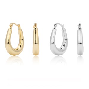 925 Sterling Silver Elongated Oval Huggie Hoop Earrings 60400028 925 Sterling Silver Elongated Oval Huggie Hoop Earrings 60400028