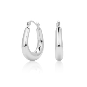 925 Sterling Silver Elongated Oval Huggie Hoop Earrings 60400028 925 Sterling Silver Elongated Oval Huggie Hoop Earrings 60400028