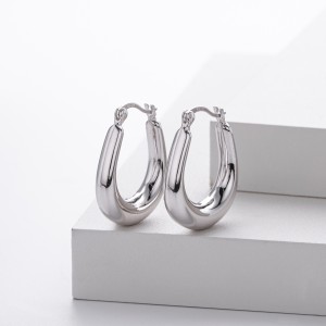925 Sterling Silver Elongated Oval Huggie Hoop Earrings 60400028 925 Sterling Silver Elongated Oval Huggie Hoop Earrings 60400028