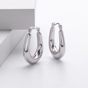 925 Sterling Silver Elongated Oval Huggie Hoop Earrings 60400028 925 Sterling Silver Elongated Oval Huggie Hoop Earrings 60400028