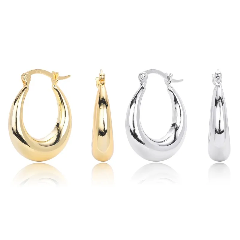 925 Sterling Silver Smooth Oval Creole Hoop Earrings 60400029