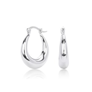925 Sterling Silver Smooth Oval Creole Hoop Earrings 60400029