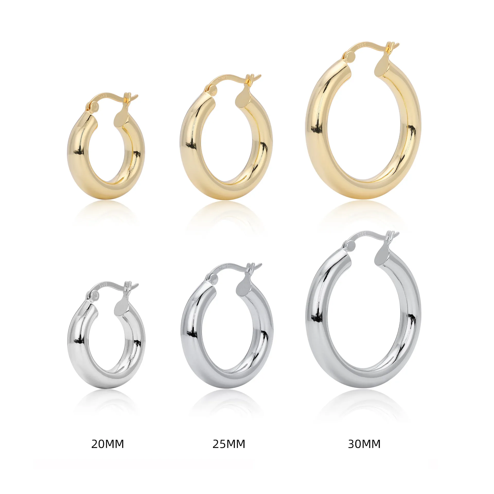 925 Sterling Silver Thick Round Tube Hoop Earrings 60400030