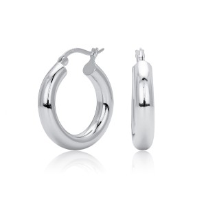 925 Sterling Silver Thick Round Tube Hoop Earrings 60400030