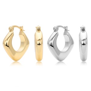 925 Sterling Silver Hollow Geometric Chunky Hoop Earrings 60400031