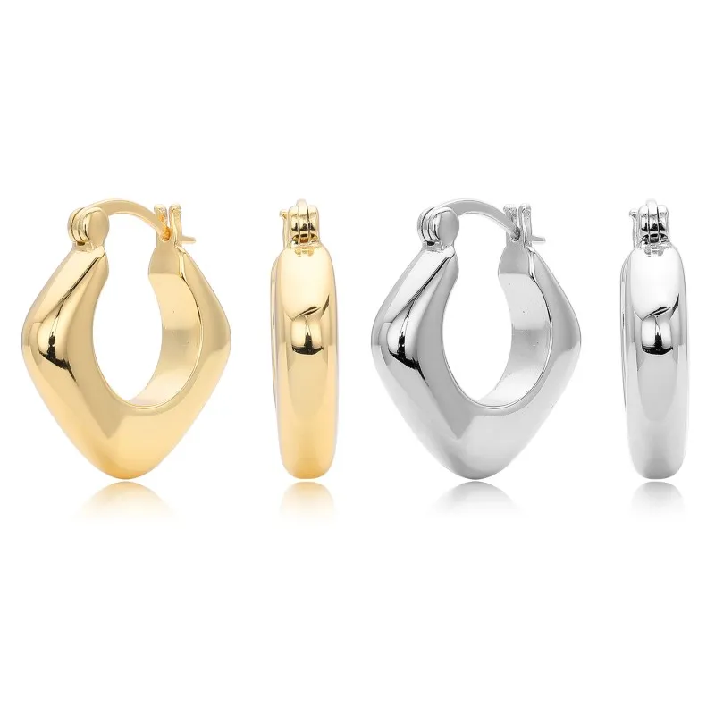 925 Sterling Silver Hollow Geometric Chunky Hoop Earrings 60400031