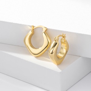 925 Sterling Silver Hollow Geometric Chunky Hoop Earrings 60400031