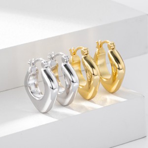 925 Sterling Silver Hollow Geometric Chunky Hoop Earrings 60400031