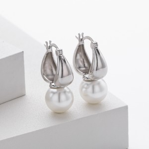 925 Sterling Silver Puffy Hoop Fresh Water Pearl Drop Earrings 60400034