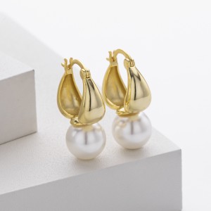 925 Sterling Silver Puffy Hoop Fresh Water Pearl Drop Earrings 60400034