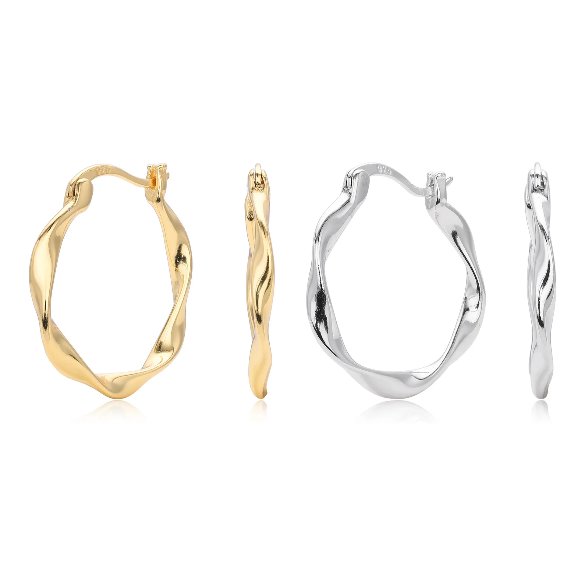 925 Sterling Silver Geometric Twisted Hoop Earrings 60400036 925 Sterling Silver Geometric Twisted Hoop Earrings 60400036