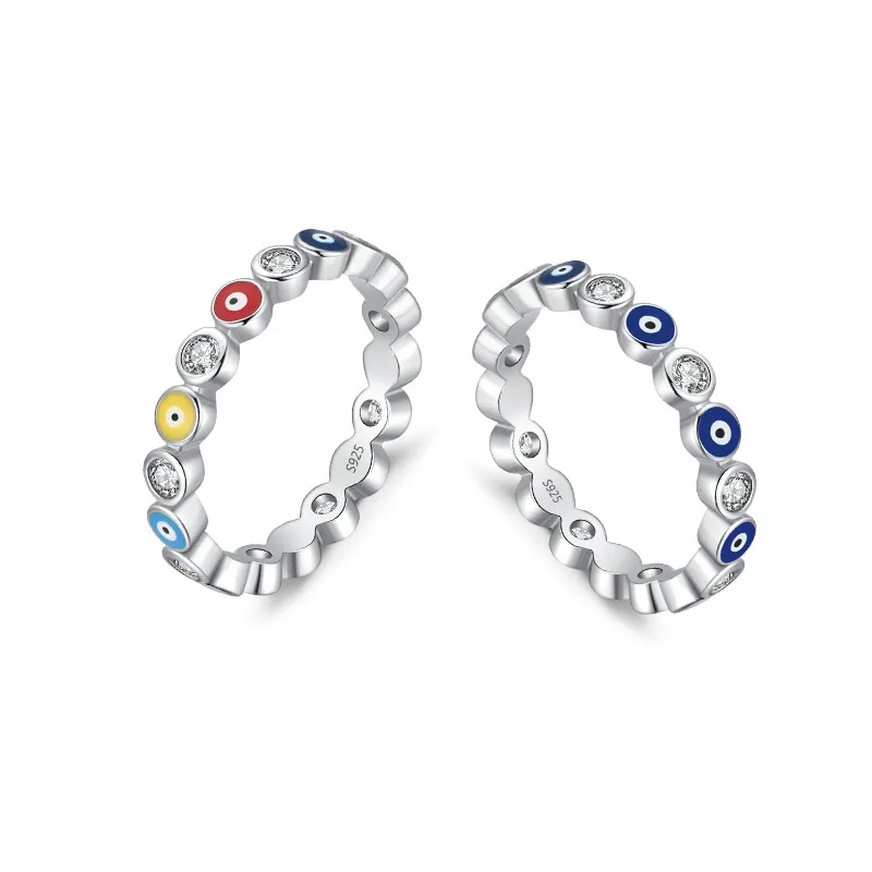 925 Sterling Silver CZ Evil Eye Band Rings 70100093