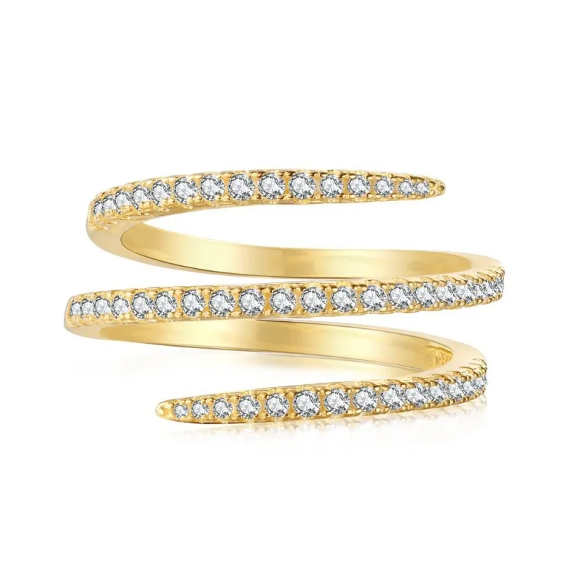 925 Sterling Silver Unique Spiral Zirconia Band Ring 70100113