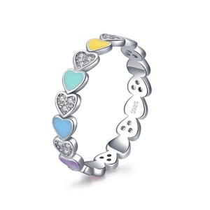 Colorful Enamel Zirconia Hearts Band Ring 70100160 Colorful Enamel Zirconia Hearts Band Ring 70100160