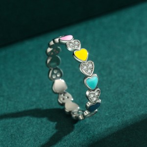 Colorful Enamel Zirconia Hearts Band Ring 70100160 Colorful Enamel Zirconia Hearts Band Ring 70100160