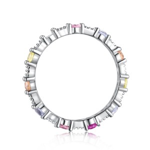 925 Sterling Silver Rainbow Zirconia Chain Band Ring 70100214